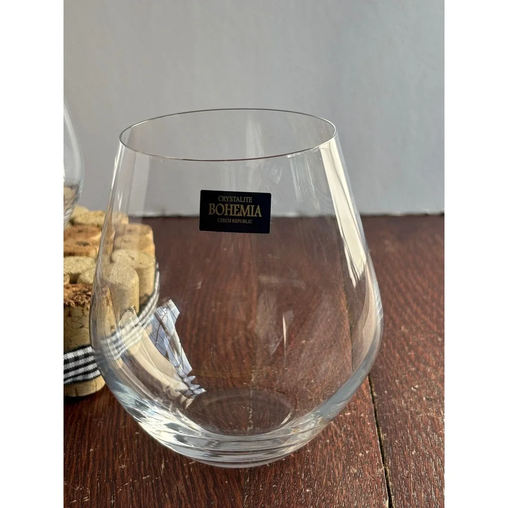Crystalite Bohemia Stemless Wine Glasses Set‎ of 2 Czech Republic Crystal Clear